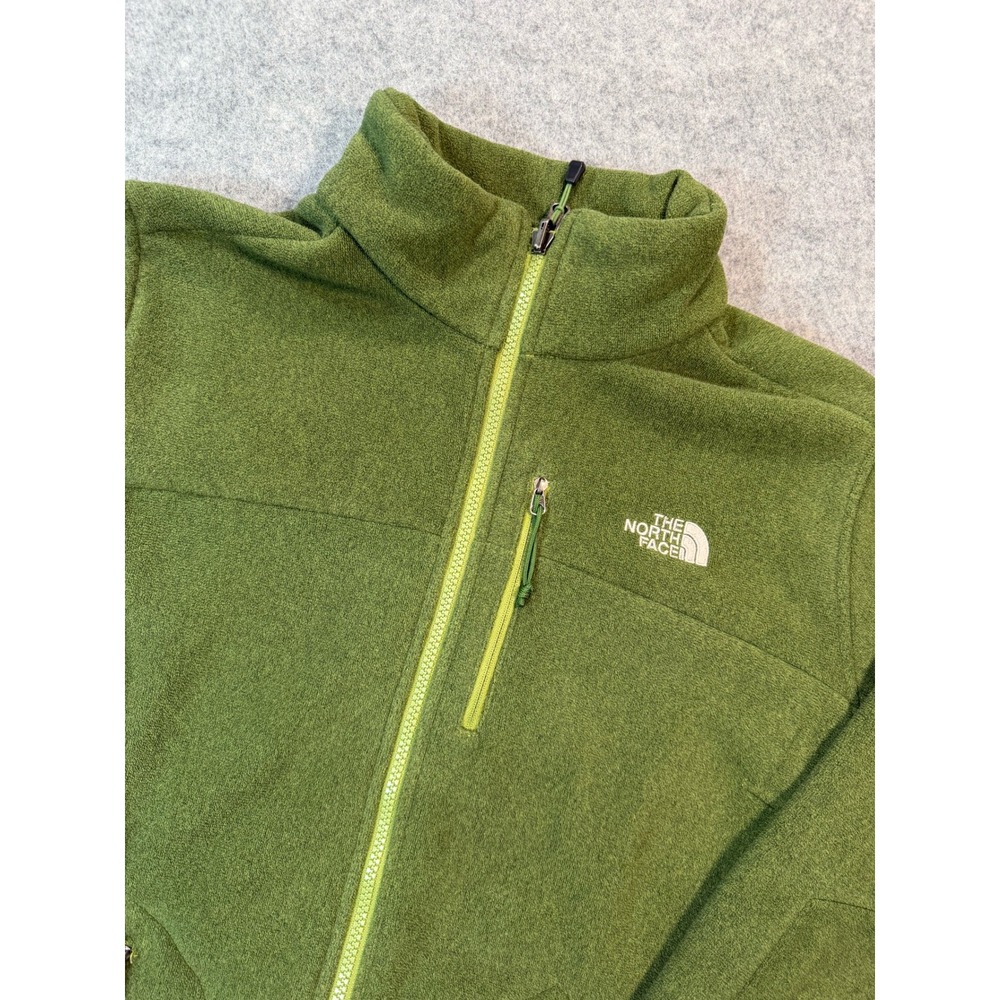 The North Face Mens Full Zip Fleece Jacket Green Sherpa Lined Mock Neck Small